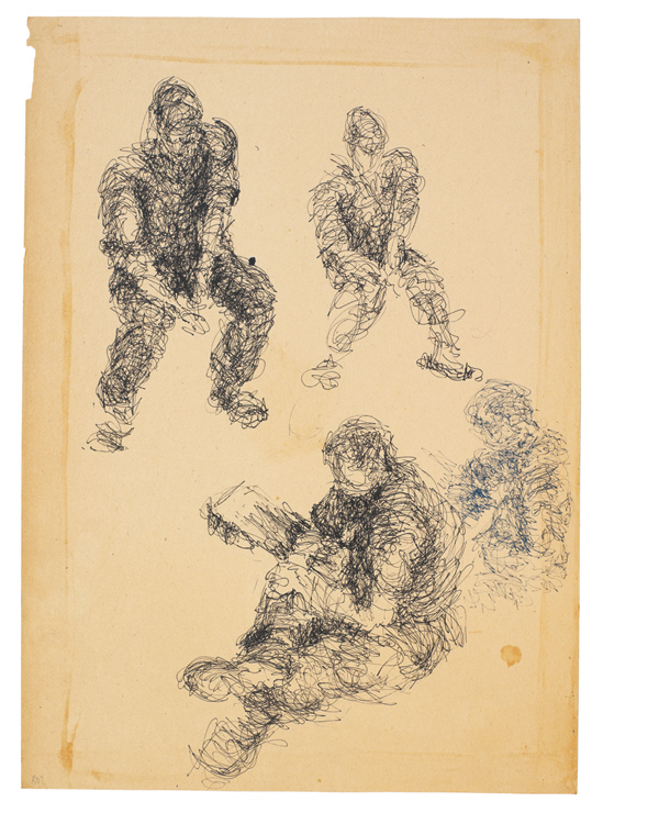 John Roy, Disegno di figure (1953–1957 circa), penna su carta da giornale
